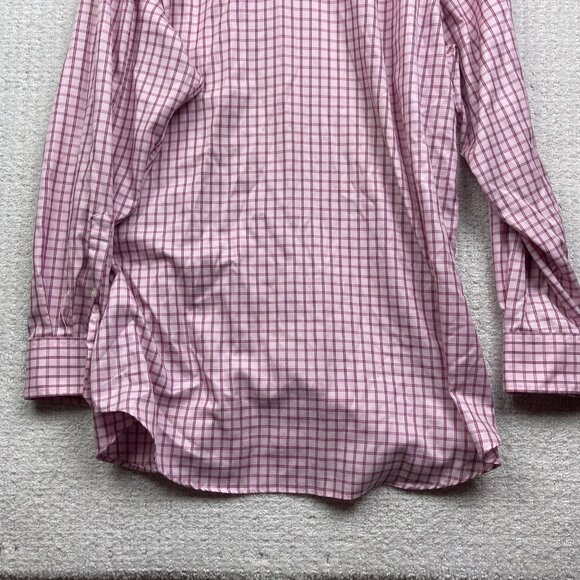 Thomas Pink Dress Shirt Mens 17-35 Pink Plaid Checks Classic Fit Traveller - Picture 12 of 12